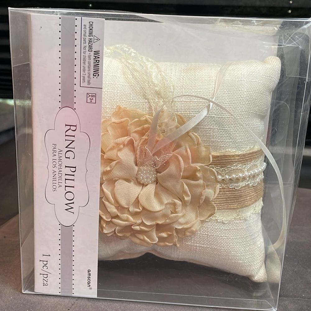 AMSCAN Wedding Ring Bearer Pillow Rustic Floral Beaded Off White & Beige